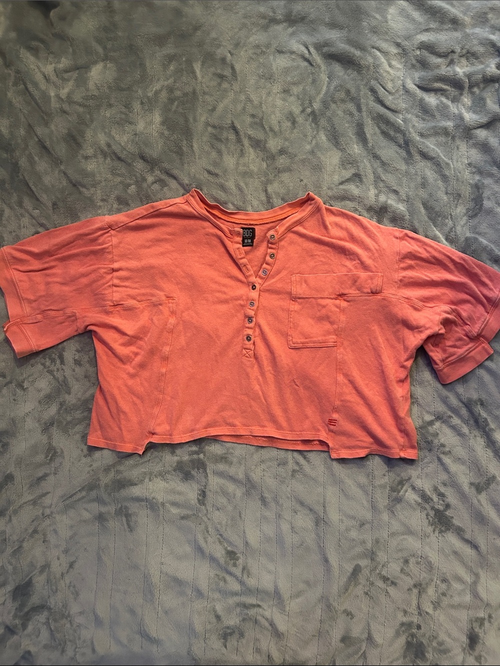BDG Coral Button-Front Henley Crop Top